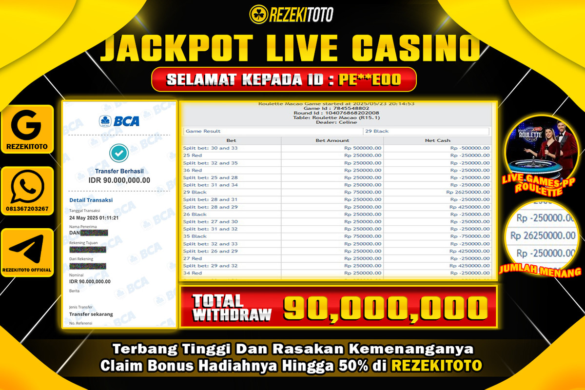 BUKTI KEMENANGAN 24 MAY 2025 LIVE GAMES PP : ROULETTE WD 90 JUTA 