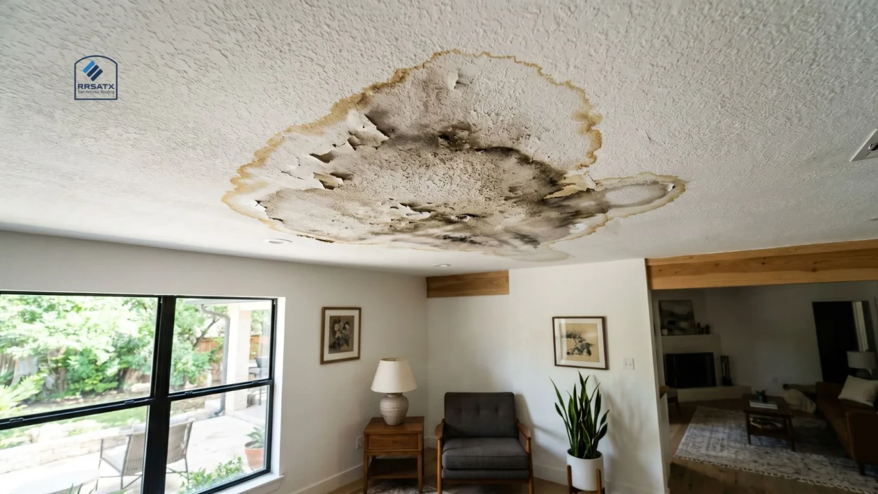 Water stain on ceiling from roof leak San Antonio home