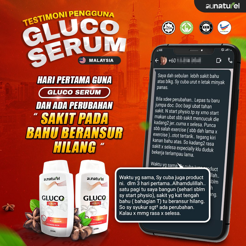 Testimoni pengguna Gluco Serum untuk sakit bahu selepas cubaan physio