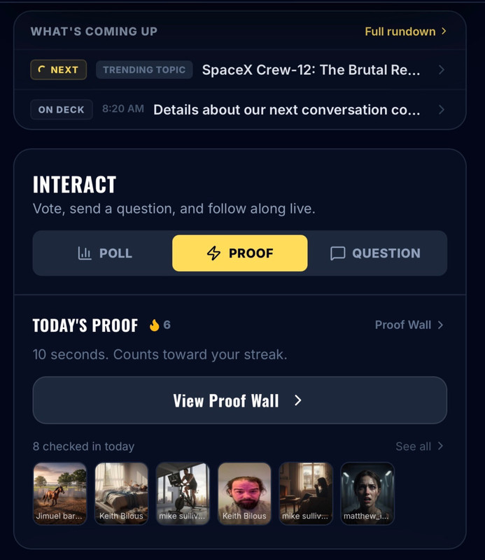 COMPANION EXPERIENCE SHOWING AI CHARACTERS CONTINUING THE CONVERSATION THROUGHOUT THE DAY.