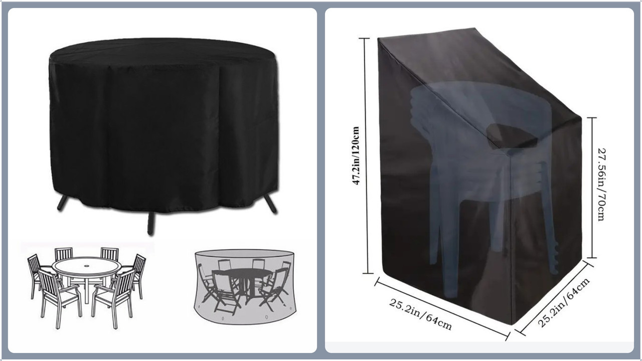 Heavy Duty Oxford Outdoor Furniture Protector Set - Waterproof & Dustproof Round Dining Table(128x71cm) and Lounge Chair Cover(64x64x70x120cm) Bundle