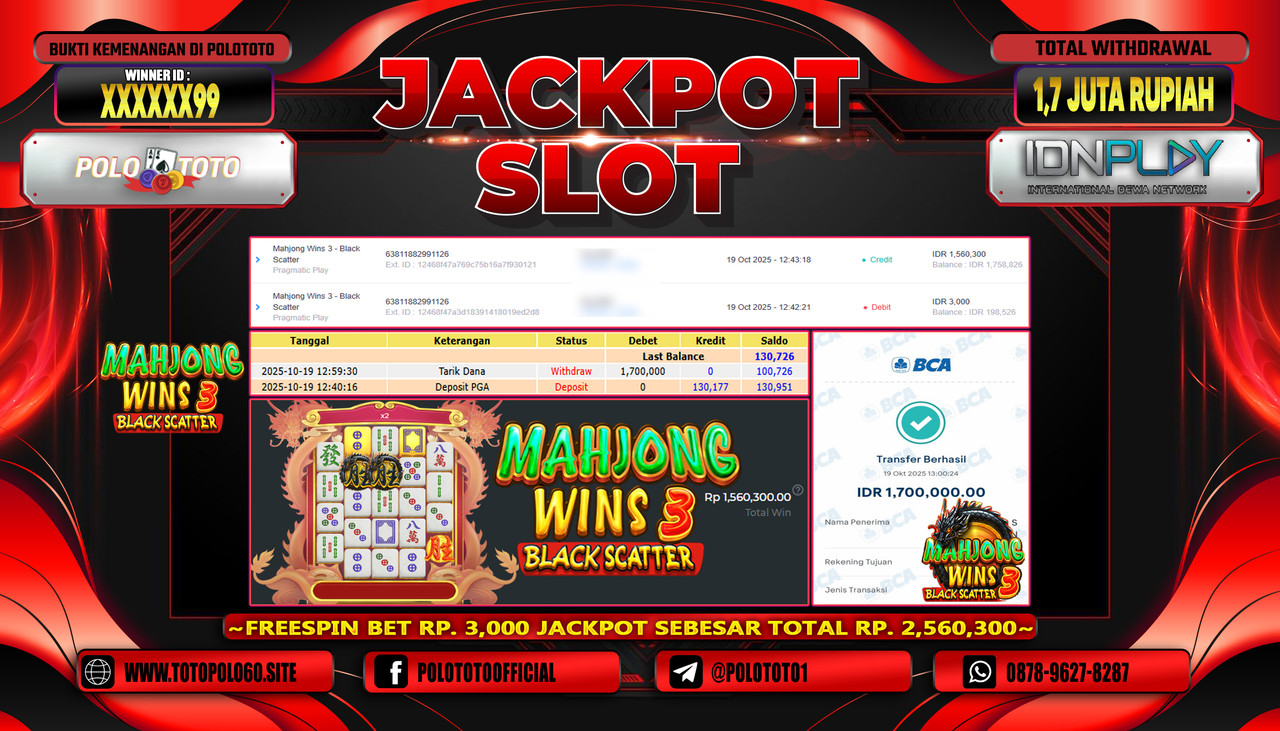 POLOTOTO JACKPOT SLOT MAHJONG WINS 3 - BLACK SCATTER Rp.1.700.000,- LUNAS