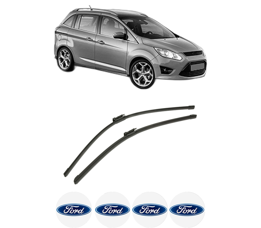 Set stergatoare auto FORD GRAND C-MAX (DXA/CB7, DXA/CEU) din 2010-2019, pentru parbriz auto, 2 bucati, Bosch Aerotwin, din cauciuc siliconat rezistent, 4 Stickere Auto FORD