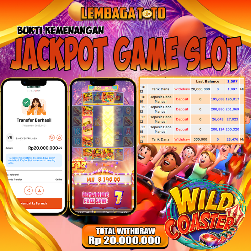 BUKTI JACKPOT 18 NOVEMBER LEMBAGATOTO WILD COASTER  Rp.20.000.000,- LUNAS