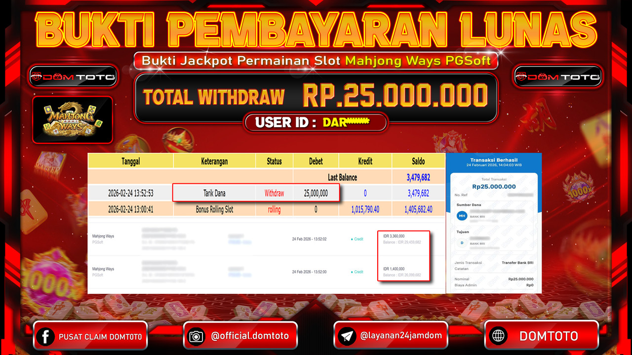 JACKPOT SLOT Mahjong Ways PGSoft 24 FEBRUARI 2026