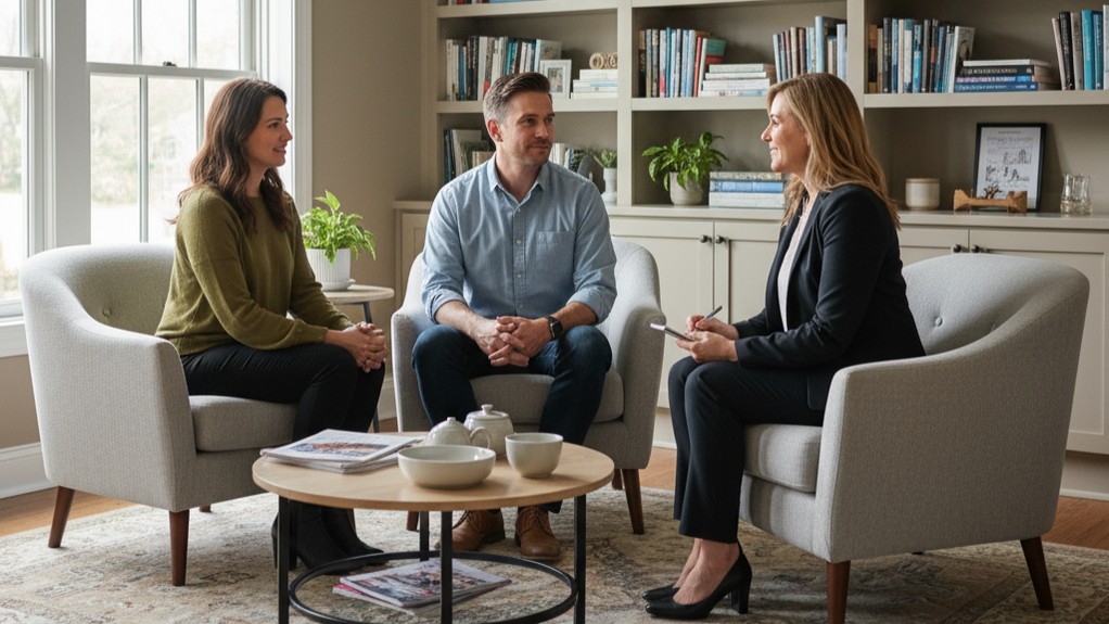 Семейный психолог консультирует пару по восстановлению отношений