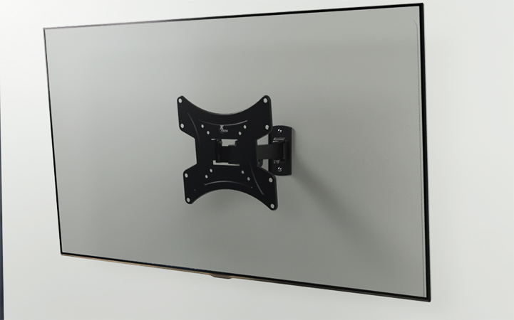 Detalle de la construcción de acero y la placa VESA del soporte Xtech.