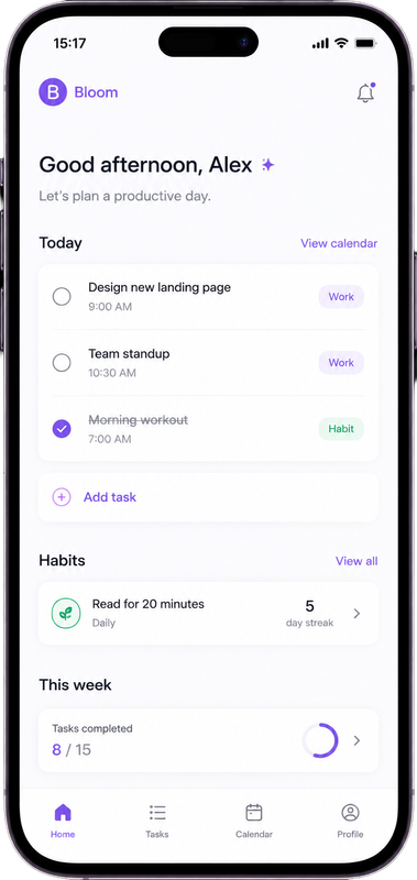 Bloom App — Tasks View