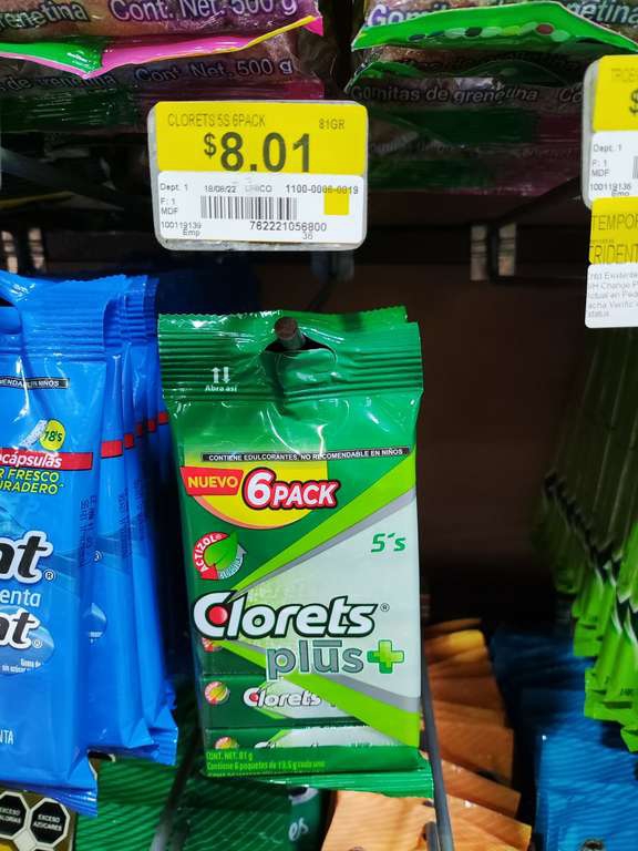 Walmart Express: chicles Clorets 5s 6 pack 
