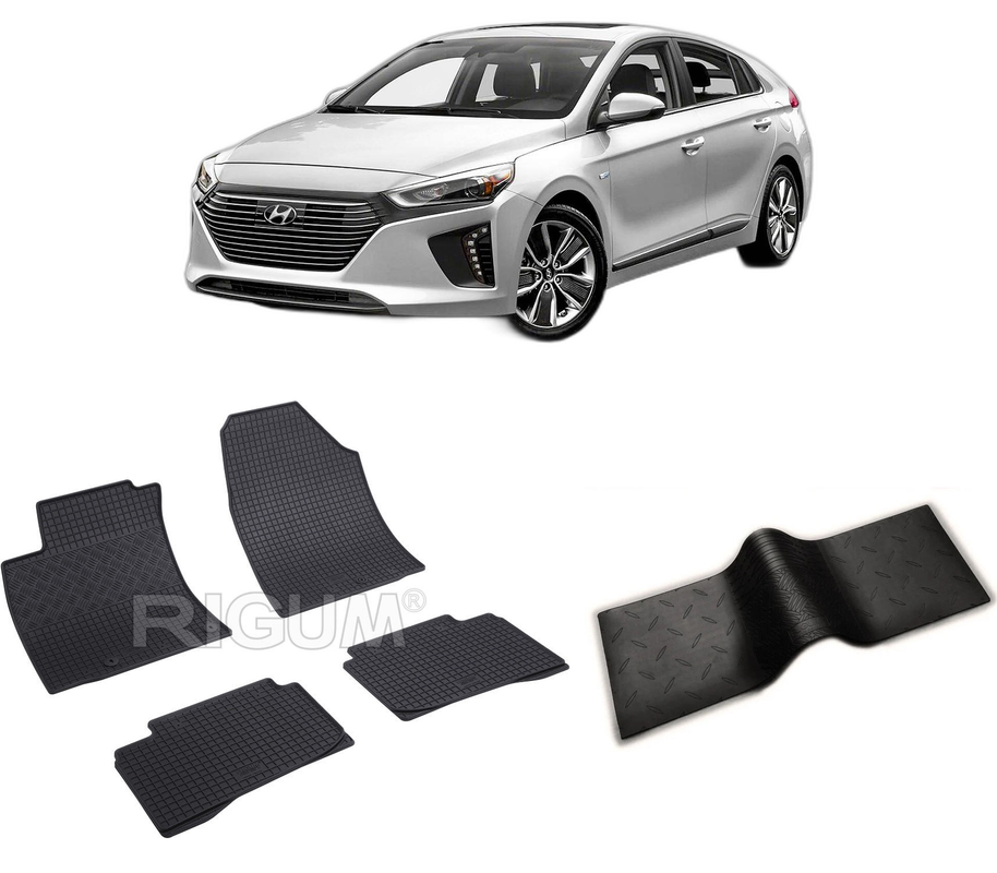 Set covorase auto HYUNDAI IONIQ ELEKTRO din 10.2016-PREZENT, cu covoras tunel median, CAROSERIE HATCHBACK, Presuri cauciuc 100%, compatibil cu autoturismul HYUNDAI IONIQ ELEKTRO, Rigum