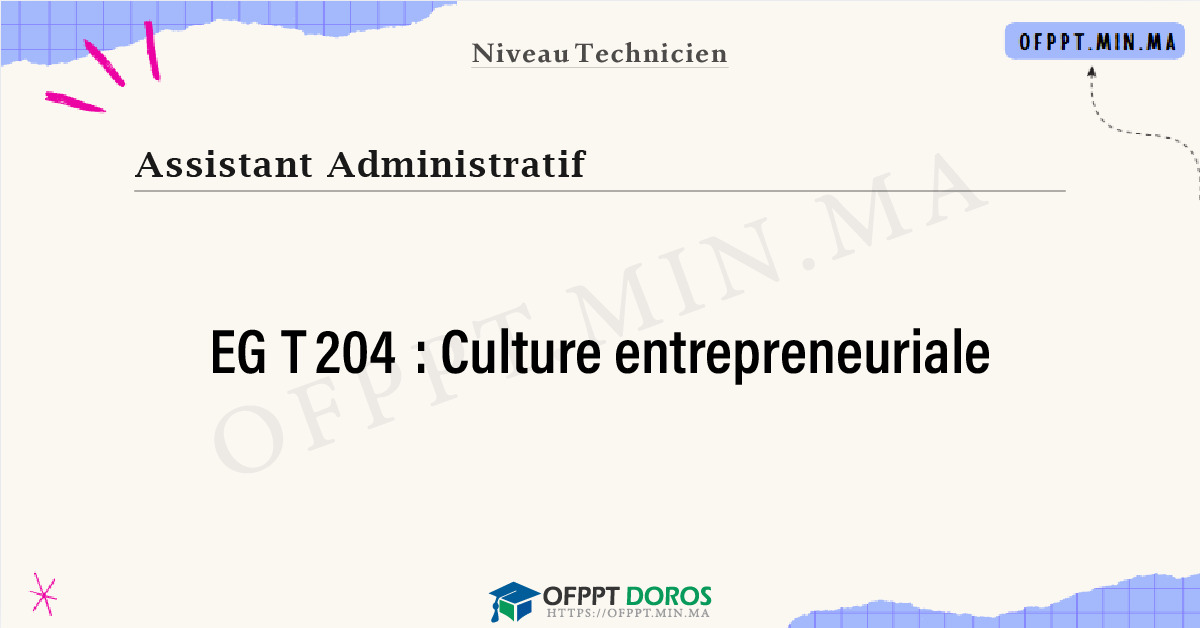 Sommaire détaillé du cours Culture entrepreneuriale EGT204 OFPPT - Structure du module