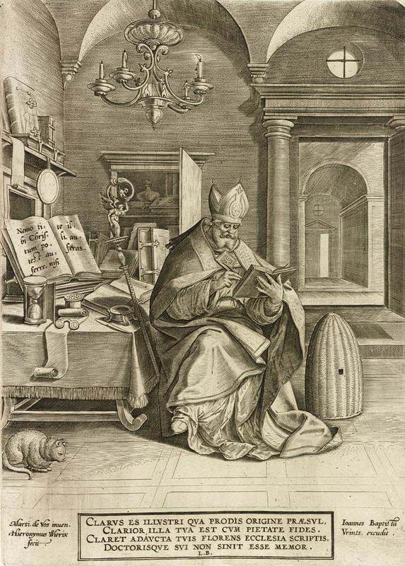 Hieronymus-or-Jerome-Wierix-Saint-Ambrose-from-the-series-The-Four-Fathers-of-the-Church-pub-1586
