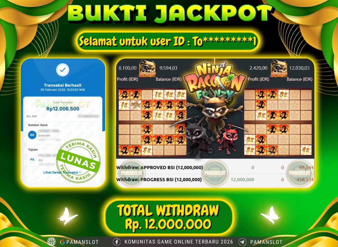 PAMANSLOT JACKPOT Game PG - Ninja Raccoon Frenzy Rp.12,000,000- LUNAS