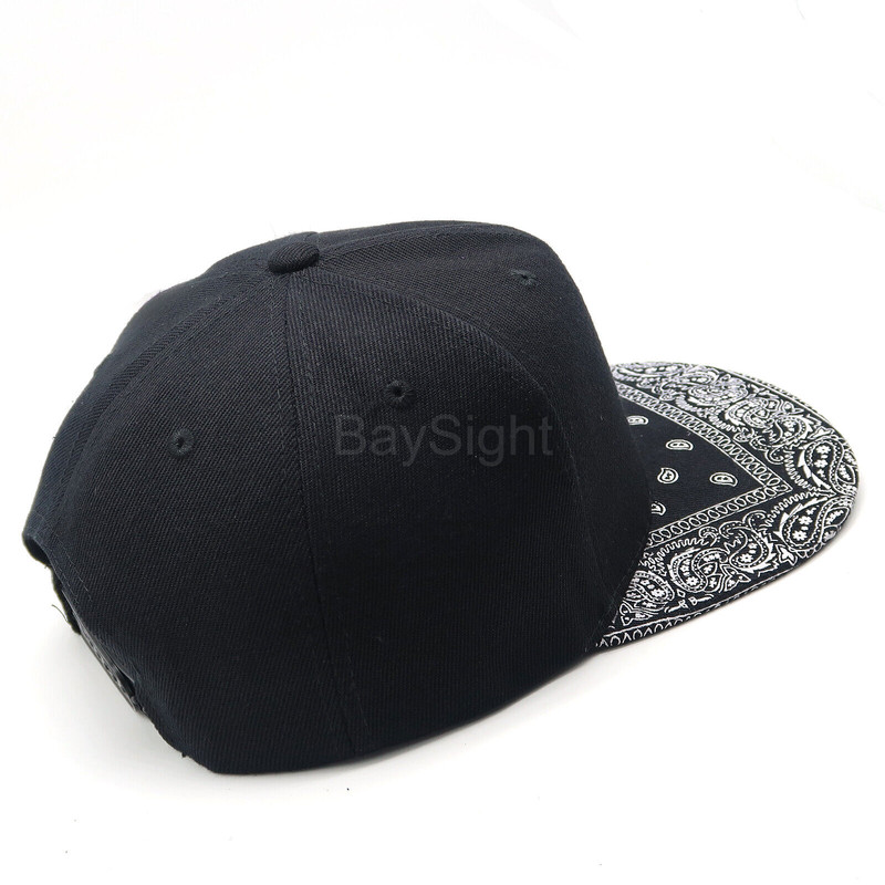 Mens Baseball Cap Snapback Adjustable Bandana Paisley Hat Solid