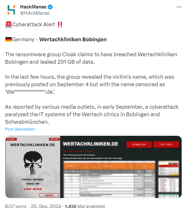 Cloak-Ransomware Leck Wertach-Klinik