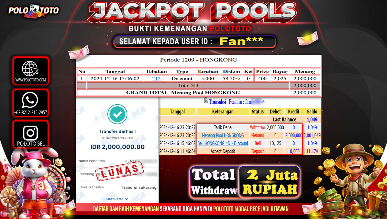 POLOTOTO JACKPOT TOGEL PASARAN HONGKONG Rp.2,000.000,-