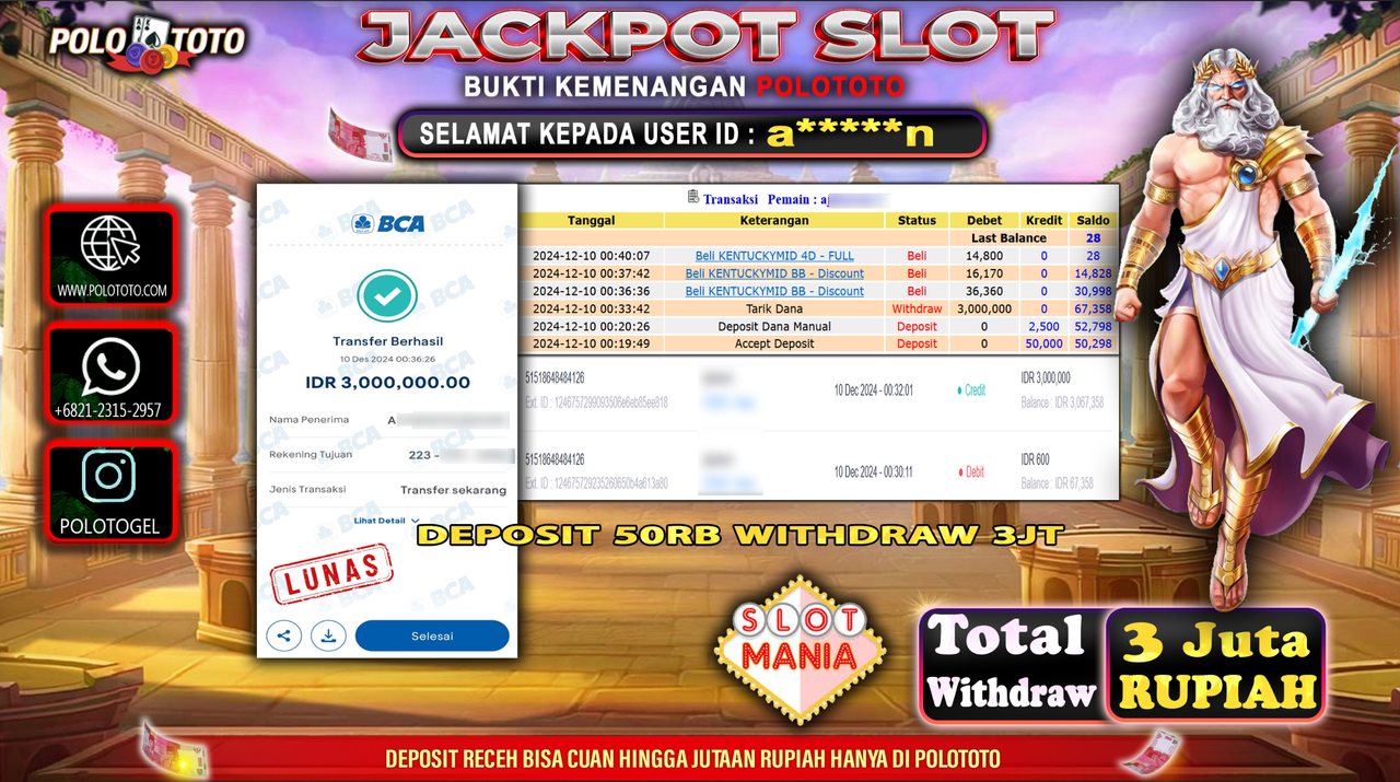 POLOTOTO JACKPOT SLOT MANIA Rp.3,000.000,-