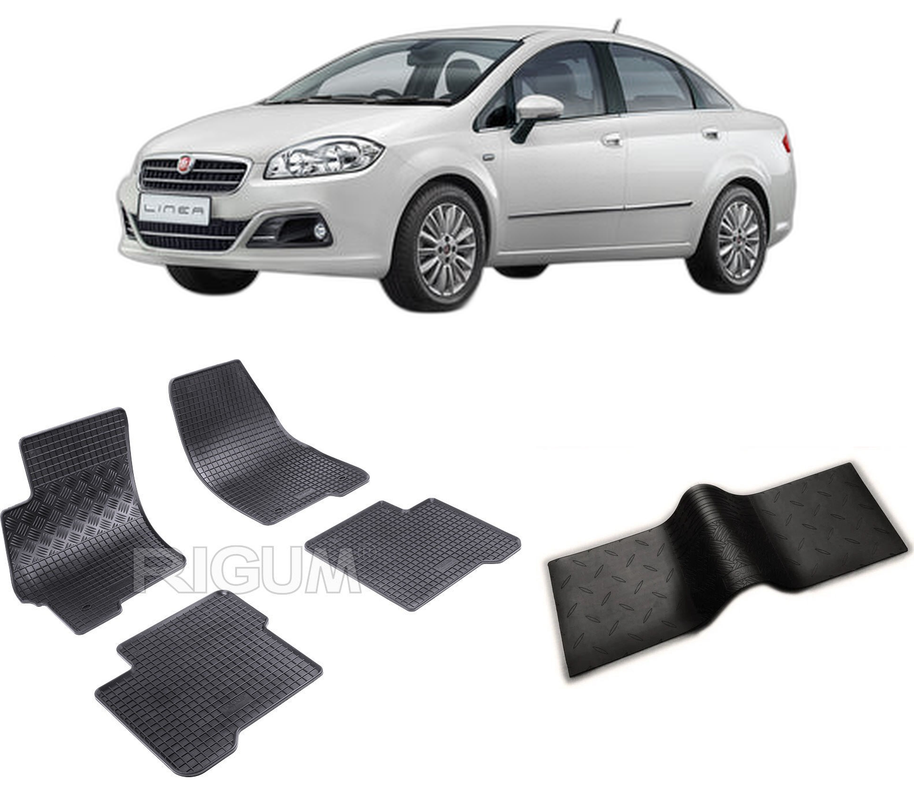 Set covorase auto FIAT LINEA din 06.2007-11.2018, cu covoras tunel median, CAROSERIE SEDAN, Presuri cauciuc 100%, compatibil cu autoturismul FIAT LINEA, Rigum