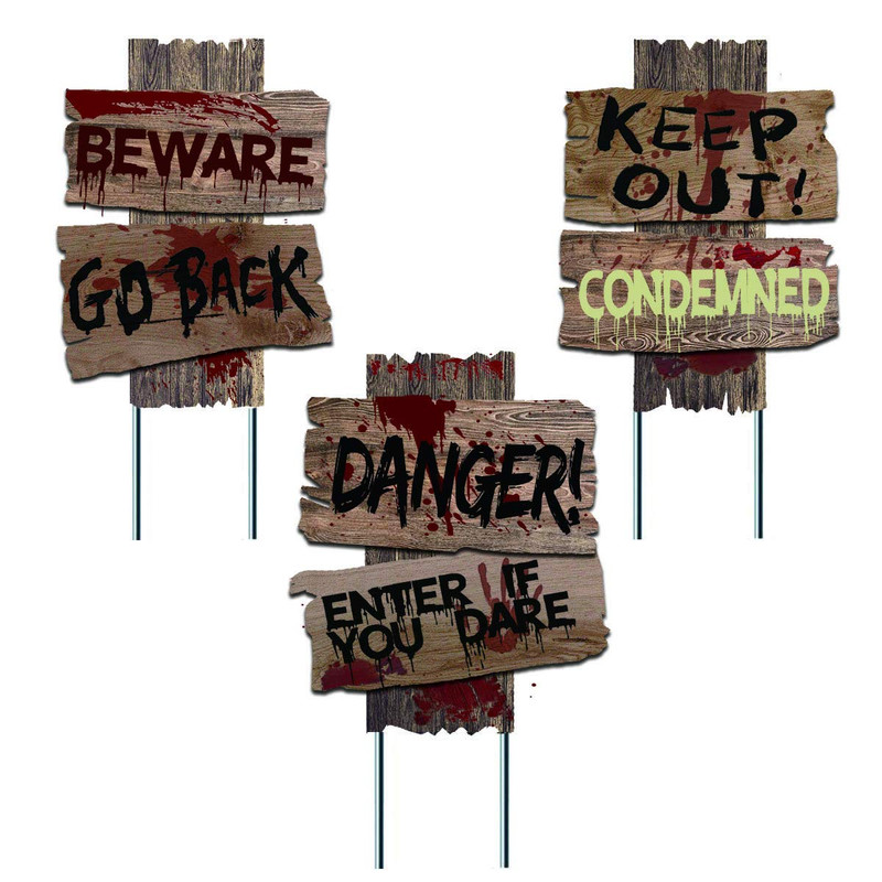 New Pack Of 3 Halloween Decorations Yard Signs Stakes Props