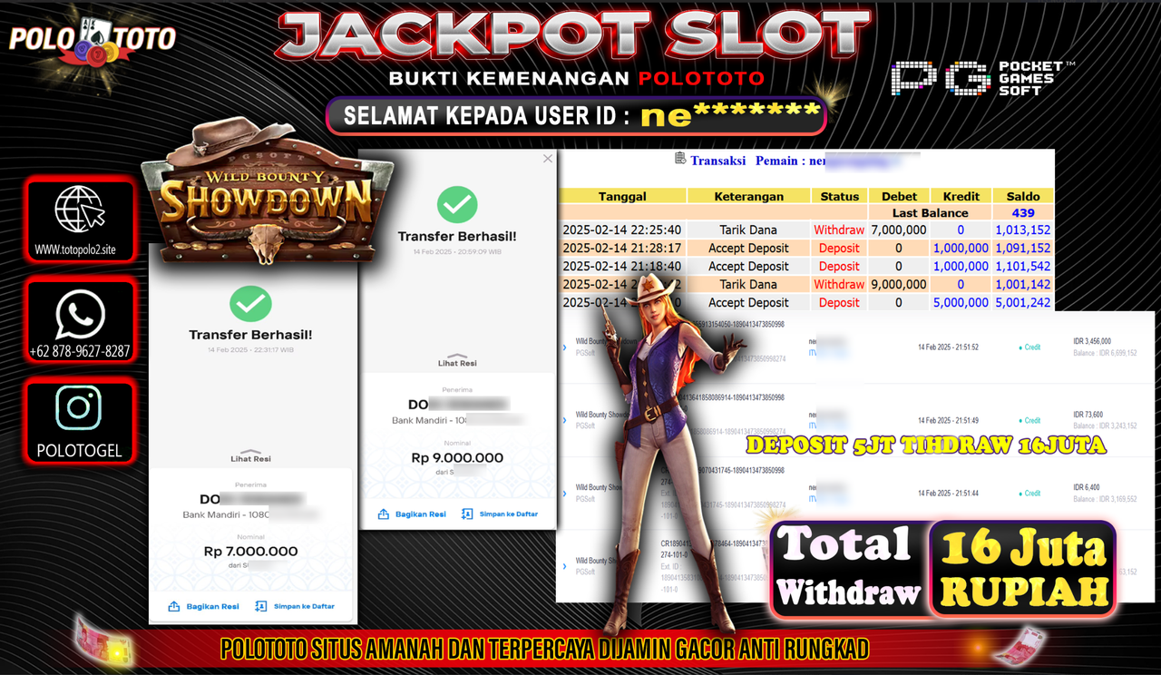POLOTOTO JACKPOT SLOT WILD BOUNTY SHOWDOWN Rp.16.000.000,-