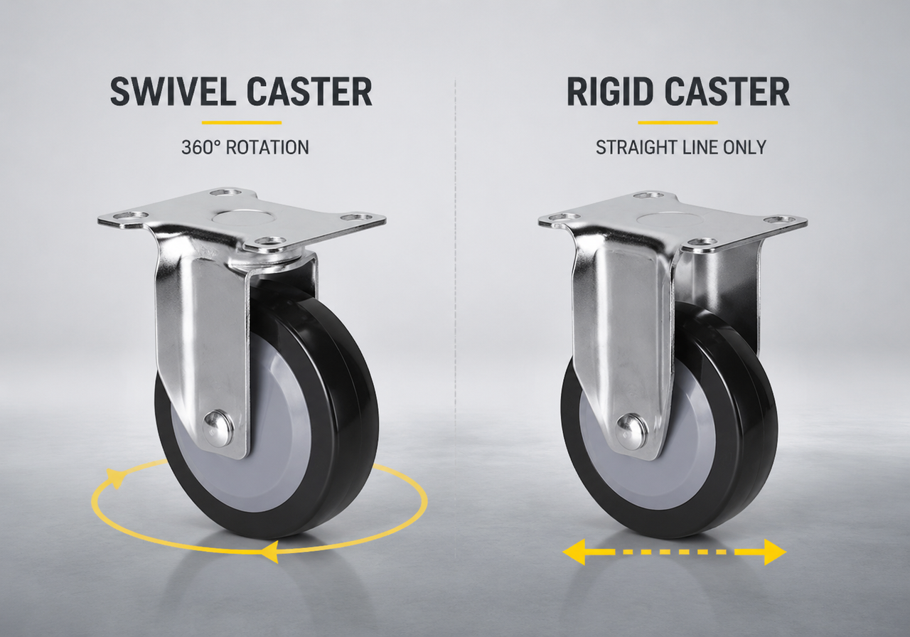 Rigid caster vs swivel caster