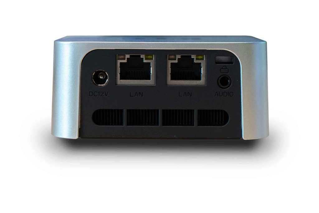 Panel de puertos de la Mini PC, mostrando conexiones HDMI, USB y Ethernet.