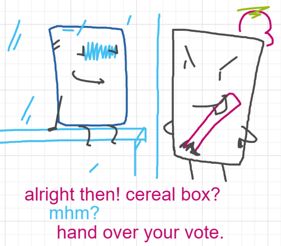 A panel from You're In Danger, Boy, episode seven of the Board Boards object show by Furretwalk/WalkingFurret.