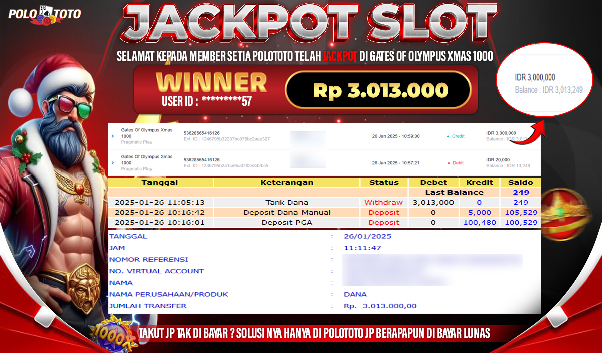 POLOTOTO JACKPOT SLOT GATES OF OLYMPUS XMAS 1000 Rp.3,013.000,-