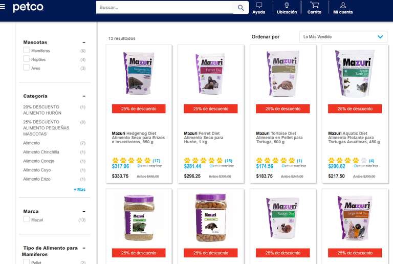 PETCO: 25% de descuento en productos Mazuri (En línea) 

