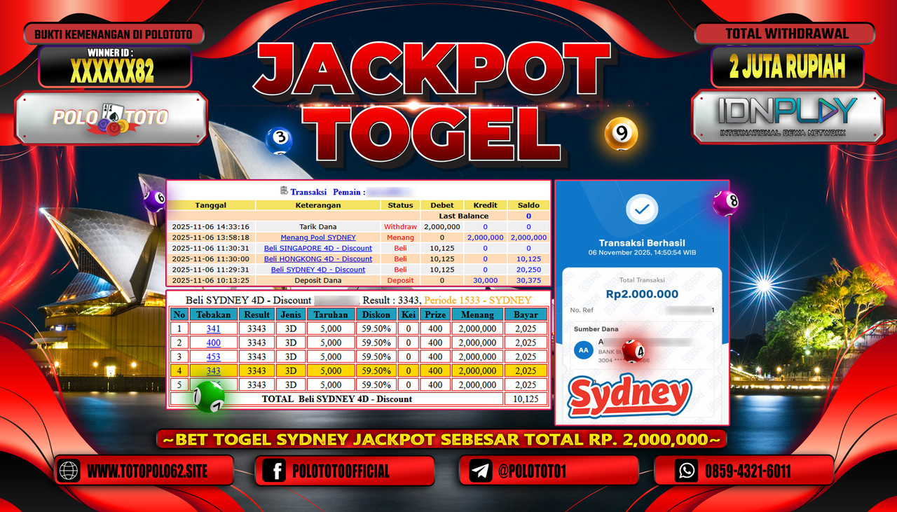 POLOTOTO JACKPOT TOGEL POOL SYDNEY Rp.2.000.000,- LUNAS