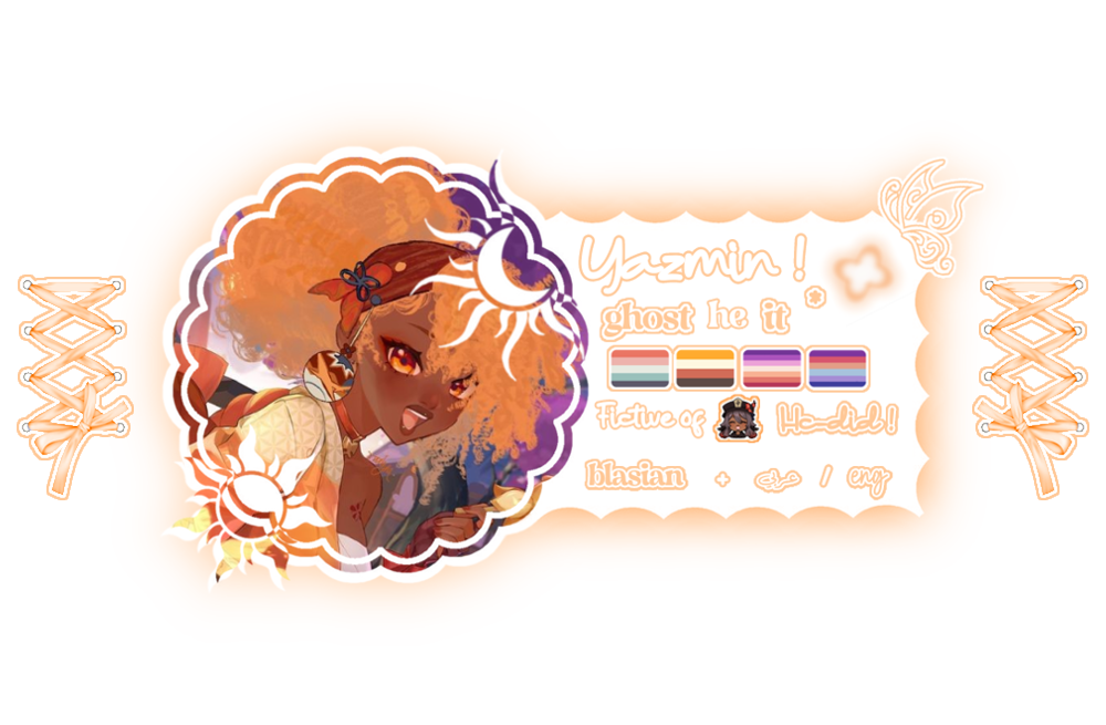 im  yazmin ,  i  use  ghost / he / it,  im  a  hutao  fictive ,  im  nonbinary  transmasc  lesbian ,  im  blasian  and  i  speak  arabic / english
