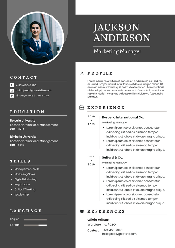 Grey White Simple Professional CV Resume A4 Document CV Template