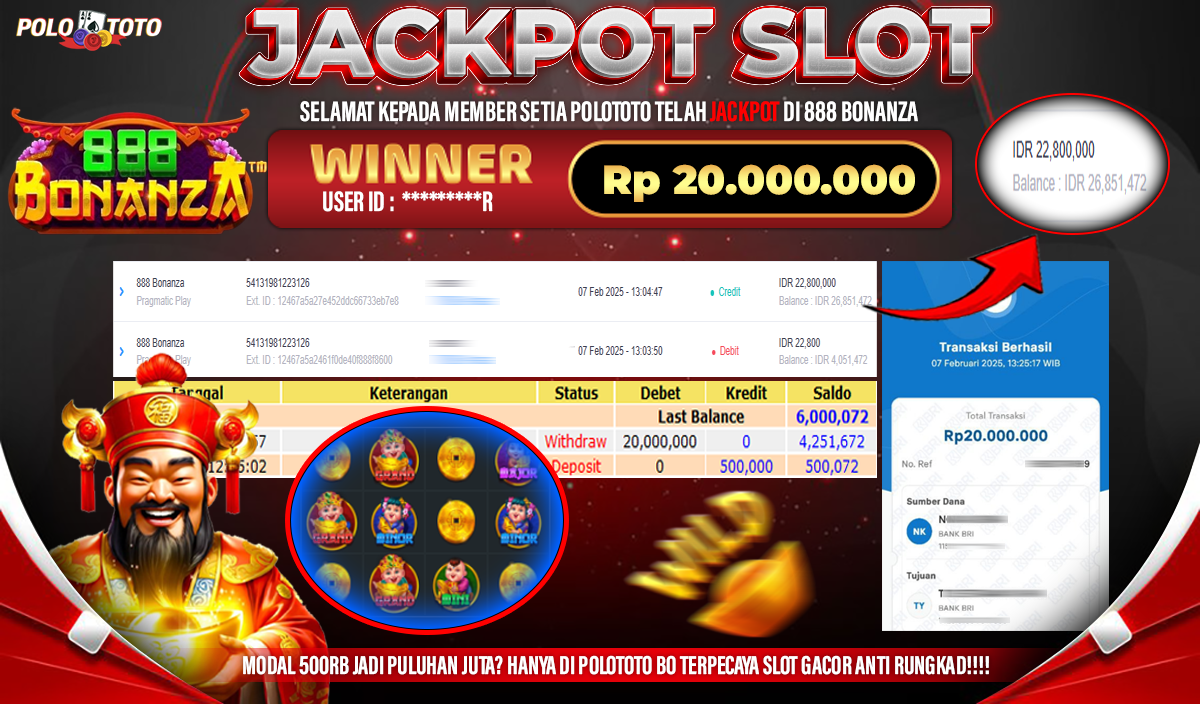 POLOTOTO JACKPOT SLOT 888 BONANZA Rp.20,000.000,-