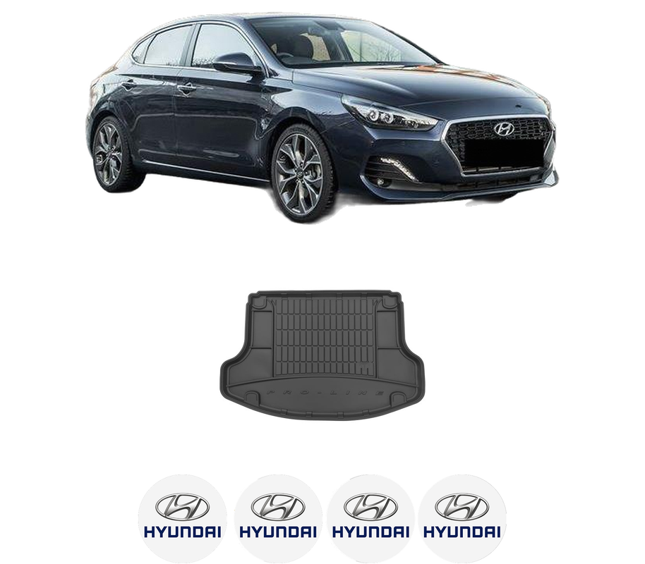 Tavita Portbagaj HYUNDAI i30 FASTBACK (PDE, PDEN) din 2017-2020, Protectie Portbagaj Auto, 4x Stickere auto cu HYUNDAI
