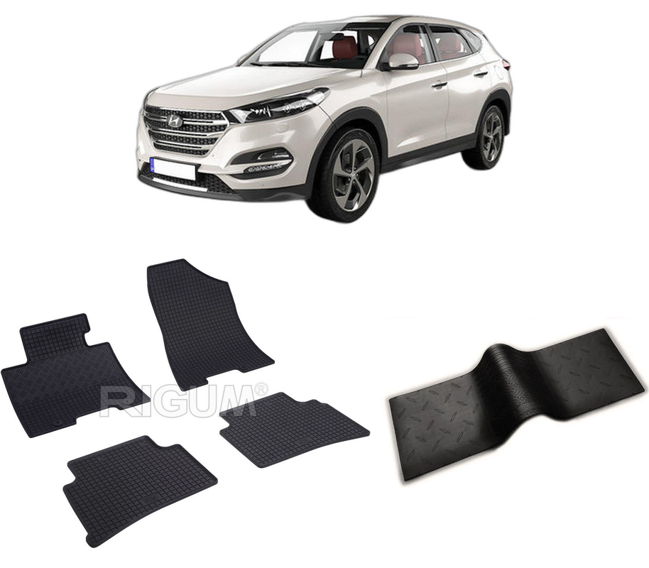 Set covorase auto HYUNDAI TUCSON III din 07.2015-09.2020, cu covoras tunel median, CAROSERIE SUV, Presuri cauciuc 100%, compatibil cu autoturismul HYUNDAI TUCSON III, Rigum