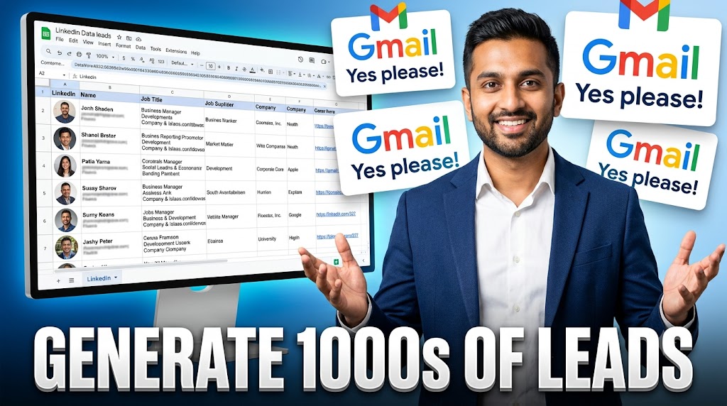 AI-generated example result for the youtube-thumbnail prompt: Education & Business – "Gmail Yes please! / GENERATE 1000S OF LEADS" | Digital Marketing Tutorial Youtube Thumbnail AI YouTube Thumbnail Prompt