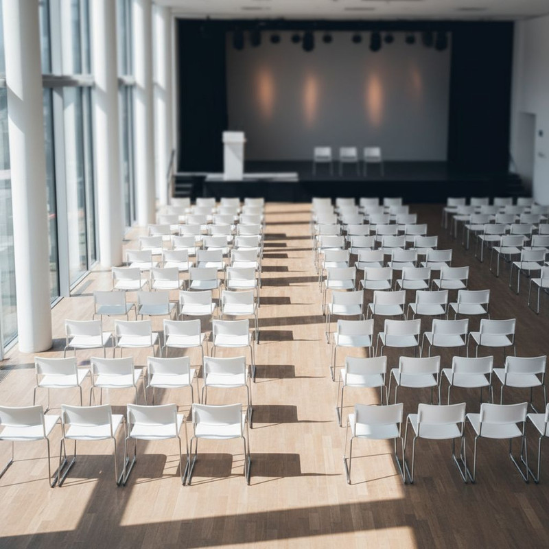 Подготовка конференц-зала к мероприятию: профессиональная аренда стульев позволяет быстро организовать комфортную рассадку для любого количества гостей.