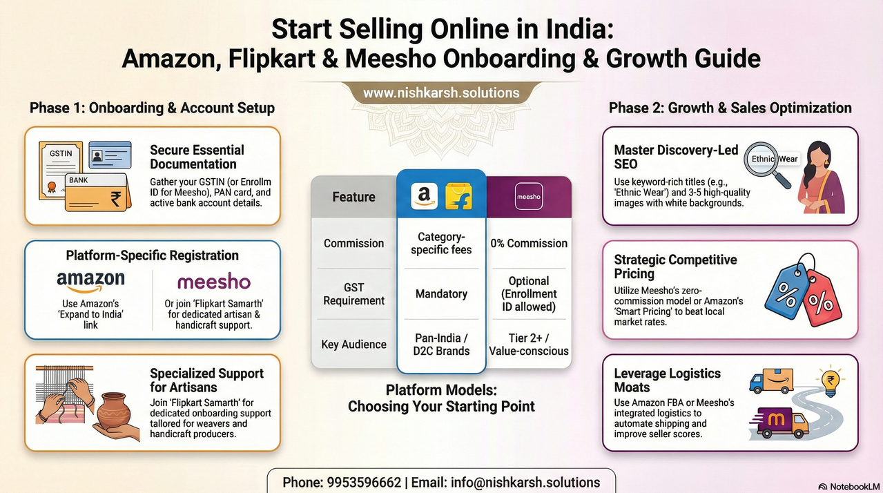 Start Selling Online in India: Amazon, Flipkart & Meesho Onboarding & Growth Guide