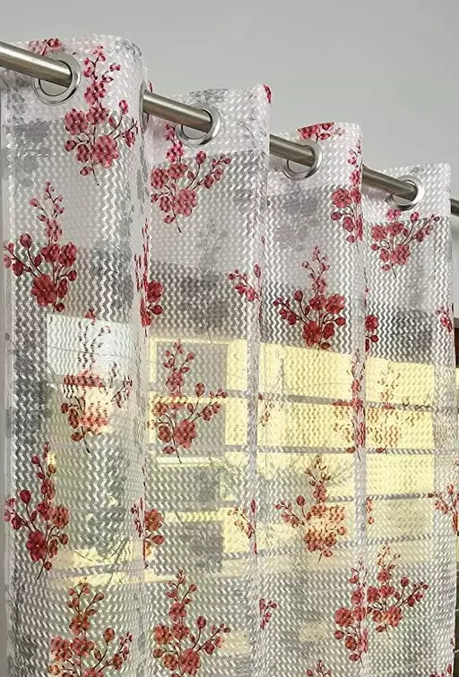 PREMIUM FLORAL NET PRINT CURTANS,SET OF 1 Color 4 (R706)