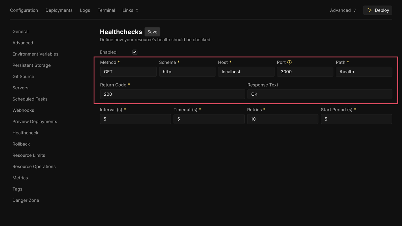 Configure Healthcheck