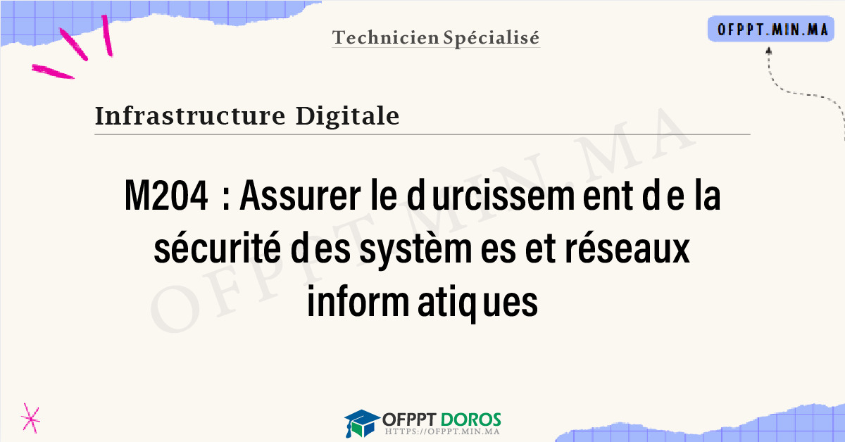 Sommaire détaillé du cours Assurer le durcissement de la sécurité des systèmes et réseaux informatiques M204 OFPPT - Structure du module
