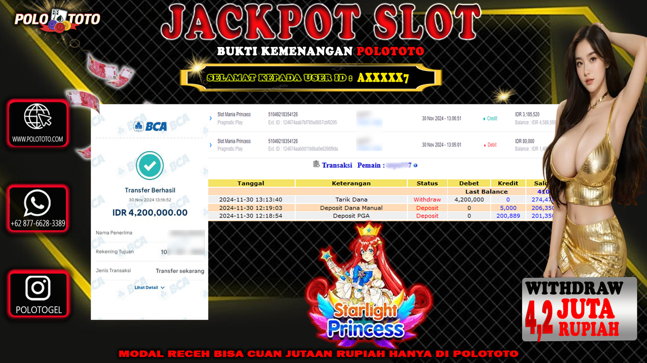 POLOTOTO JACKPOT SLOT MANIA PRINCESS Rp.4,200.000,-