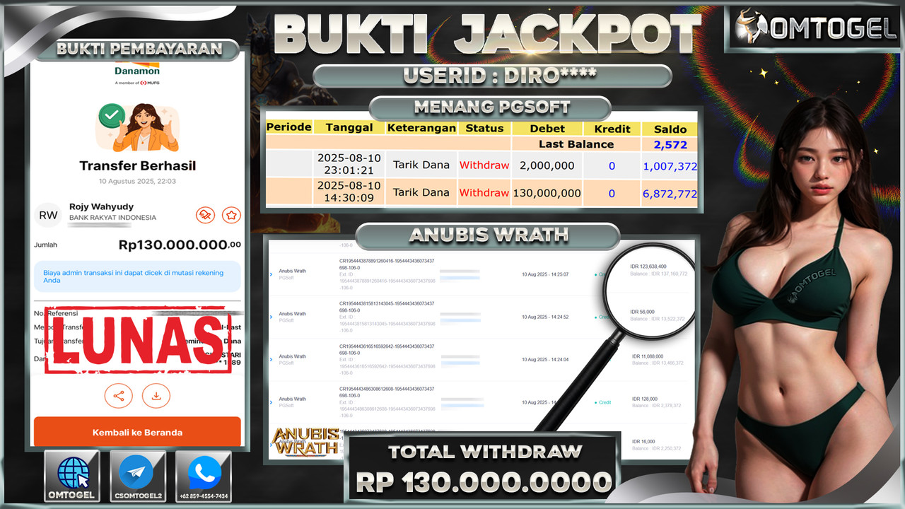OMTOGEL JACKPOT PGSOFT ANUBIS WRATH 130 JUTA DI BAYAR LUNAS ,-