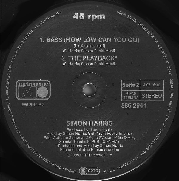 15/01/2023 - Simon Harris ‎– Bass (How Low Can You Go)(Vinyl, 12, 45 RPM, Maxi-Single)(Metronome ‎– 886 294-1) 1988 (320) R-93650-1225101089-jpeg