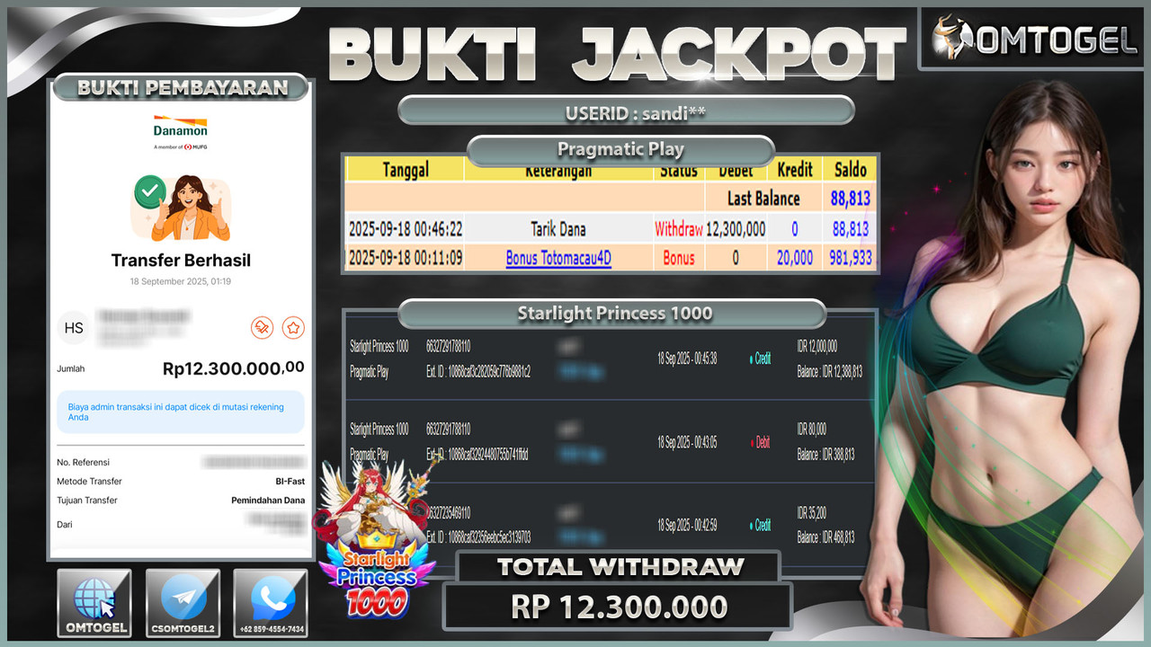 OMTOGEL JACKPOT PRAGMATIC PLAY STARLIGHT PRINCESS 1000 12 JUTA DI BAYAR LUNAS ,-