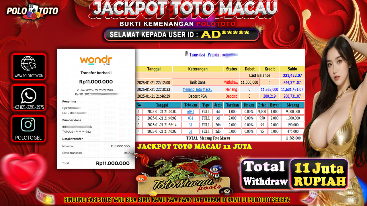POLOTOTO JACKPOT TOGEL TOTO MACAU Rp.11,000.000,-