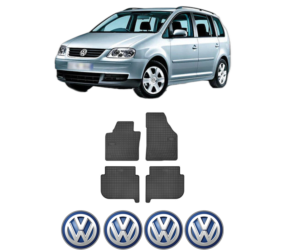 Set covorase presuri Volkswagen TOURAN I din 2009-2014, auto, din cauciuc thermoplastic, 4 Stickere auto cu Volkswagen