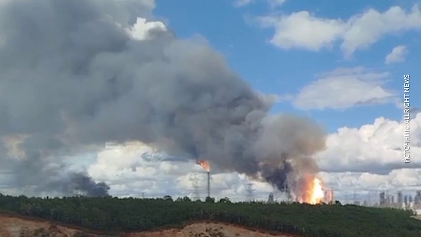 Пожар на Амурском газохимическом комплексе возле Свободного