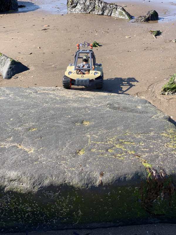 Action Man enjoying a ride out in his Desert buggy on a beach. IMG-5404