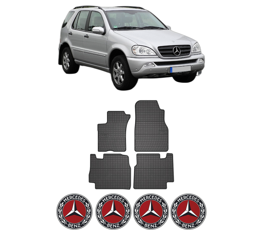 Set covorase presuri MERCEDES-BENZ M-CLASS (W163) din 1998-2005, auto, din cauciuc thermoplastic, 4 Stickere auto cu MERCEDES-BENZ